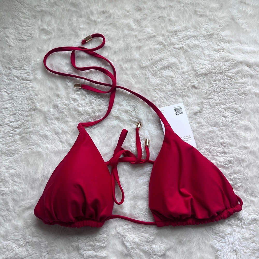 Quince Women's Red Recycled Triangle Bikini Top Gold Hardware Size XL NEW